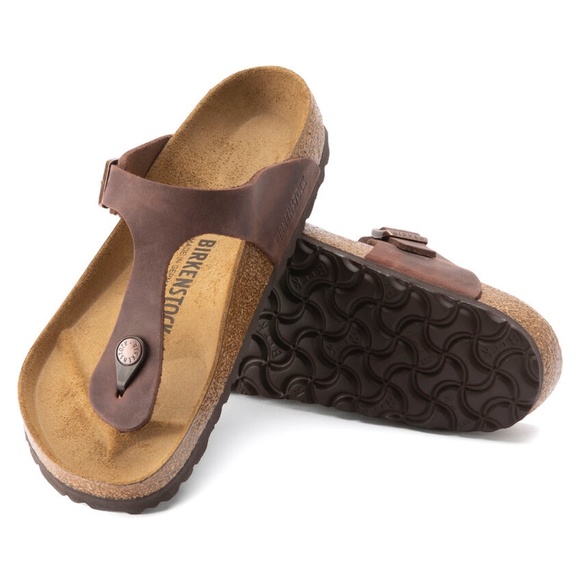Birkenstock Shoes - Birkenstock Women's Gizeh Oiled Habana Brown Leather Thong Buckle Sandals 6/37